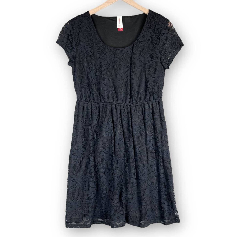 No Boundaries Floral Lace Dress Juniors 11-13 Black ALine Stretch Womens